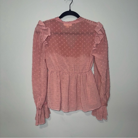 Fashion on Earth Pink Ruffle Long Sleeve Blouse XS - Picture 4 of 5